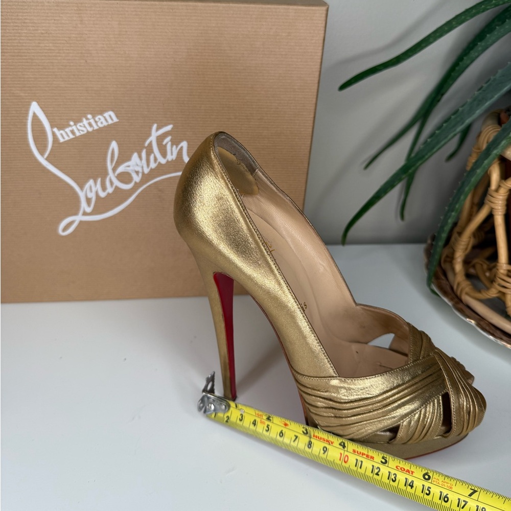 Christian Louboutin Aborina 150 Gold Lamé Platform Peep Toe Heels (Size 39.5) - Picture 12 of 14